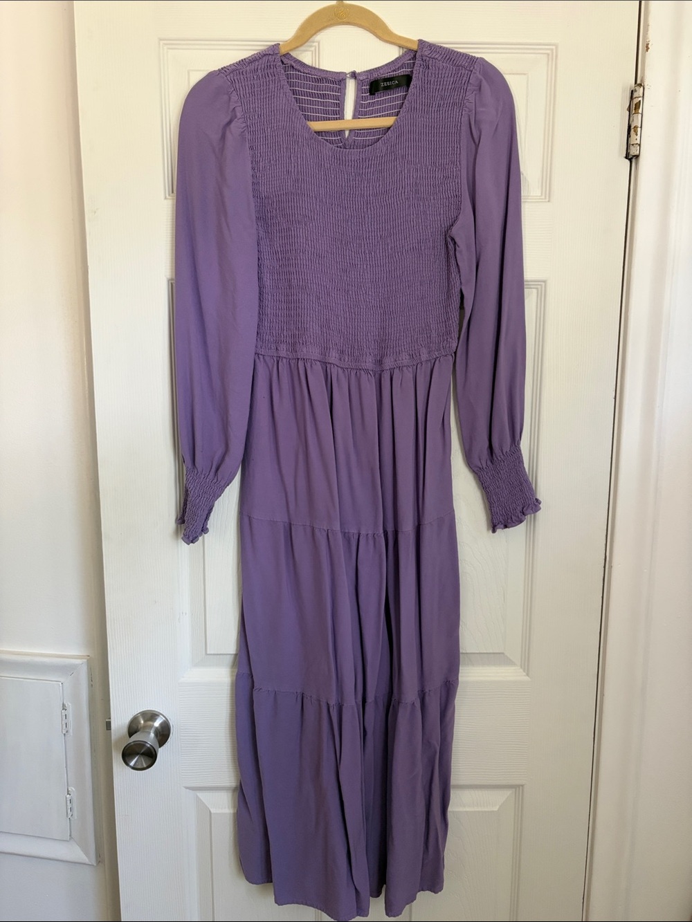 Lavender Smocked Maxi Dress with Long Sleeves